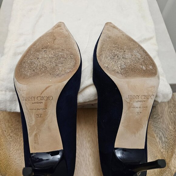 Jimmy Choo Agnes Suede Navy Heels, Sz 37 - Box & Dust Bag - Picture 7 of 13
